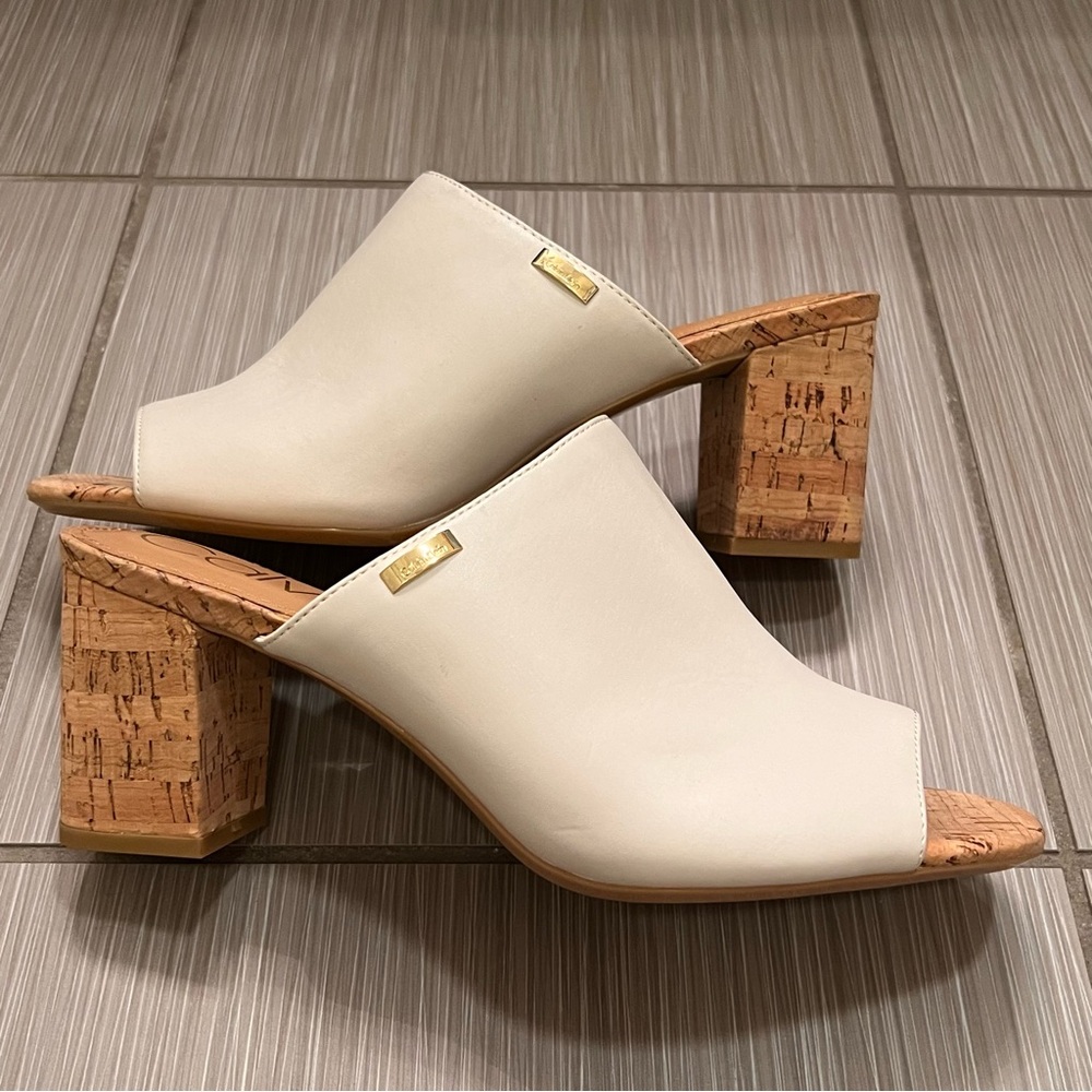 NWT Calvin Klein White Cork Clemence Sandal mule 9.5 summer vacation block heel - Picture 3 of 9